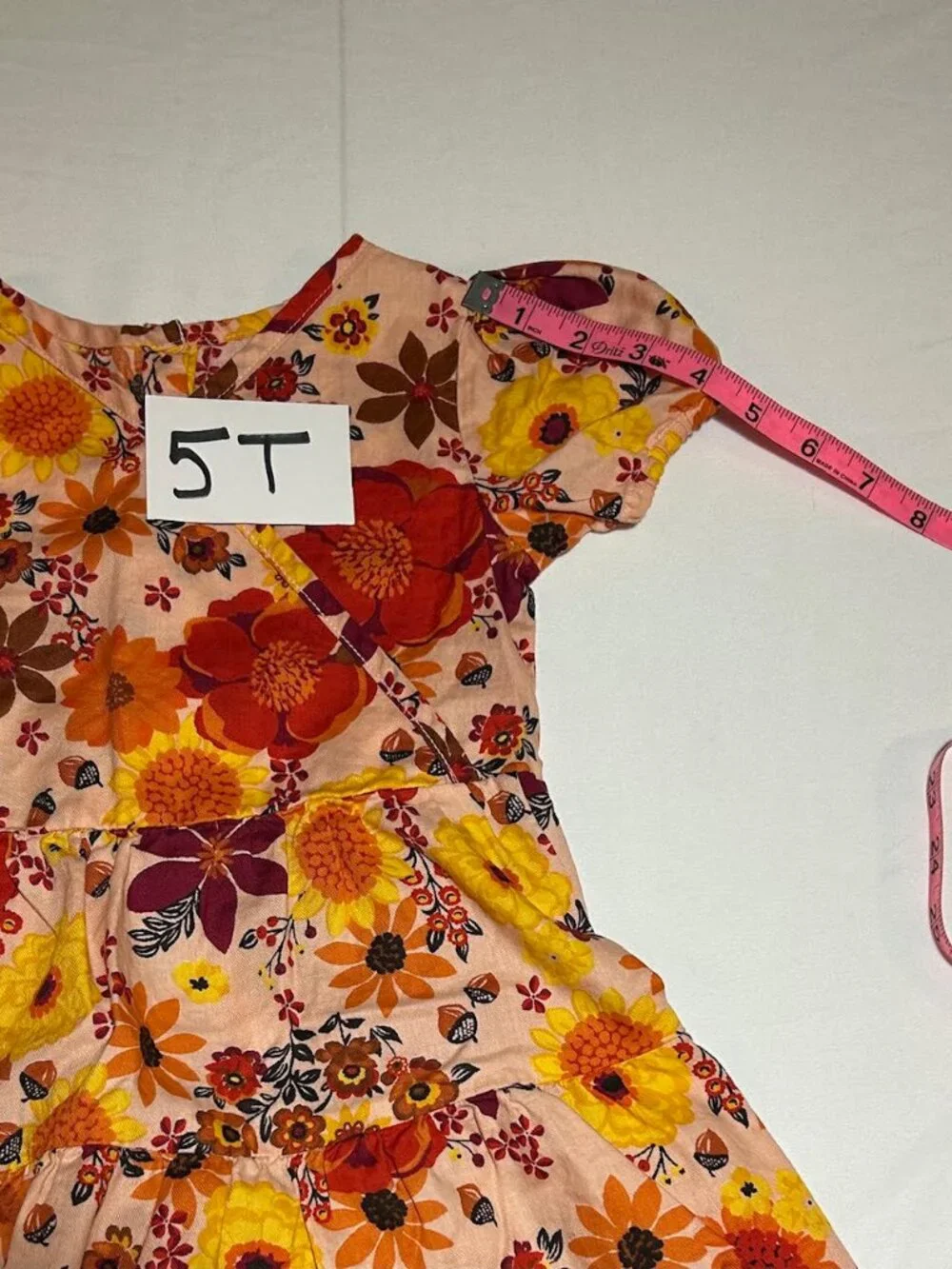 Gymboree Girls 5T Fall Floral Peach Red Tiered Short Sleeve Dress